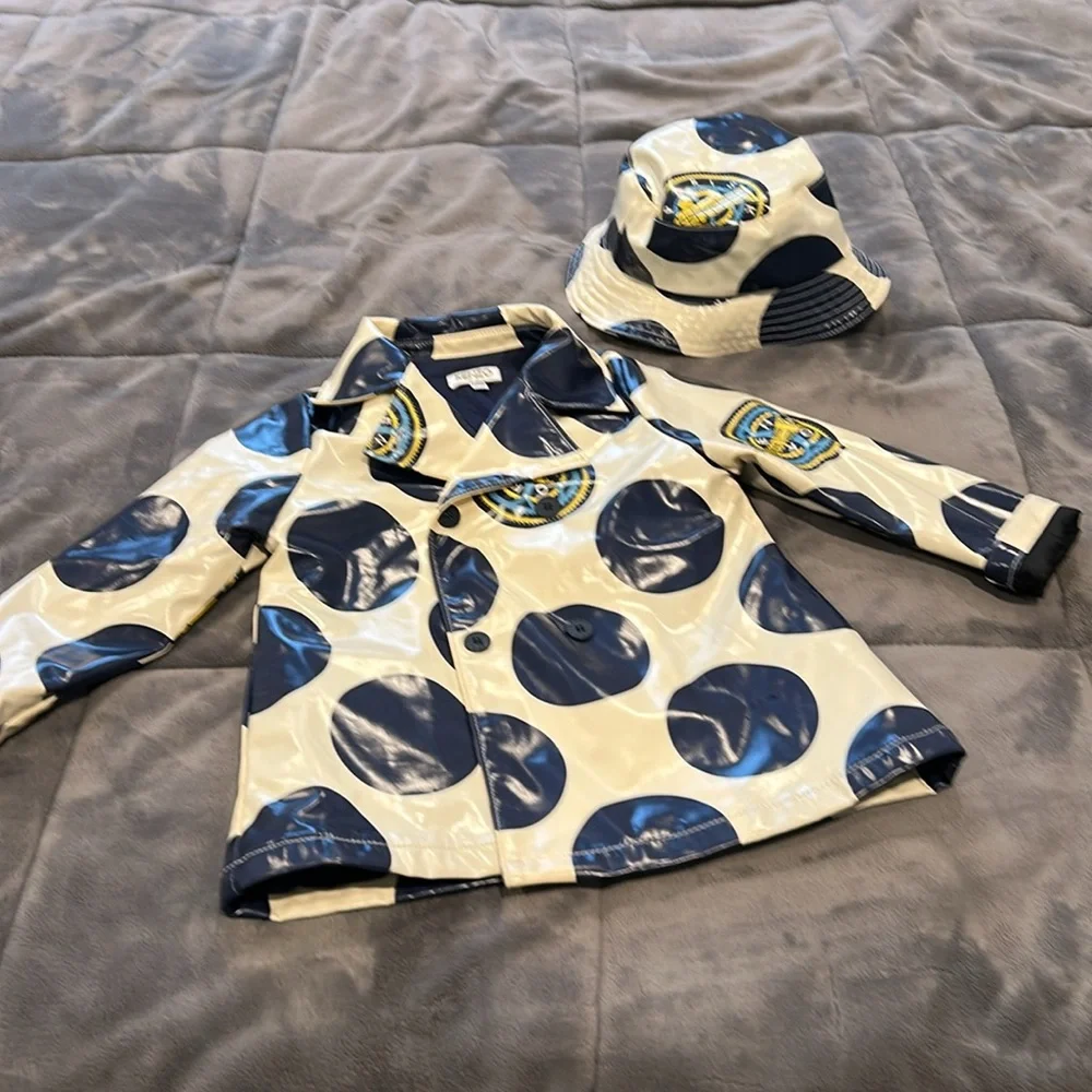 Kenzo Navy and White Polka Dot Raincoat y.